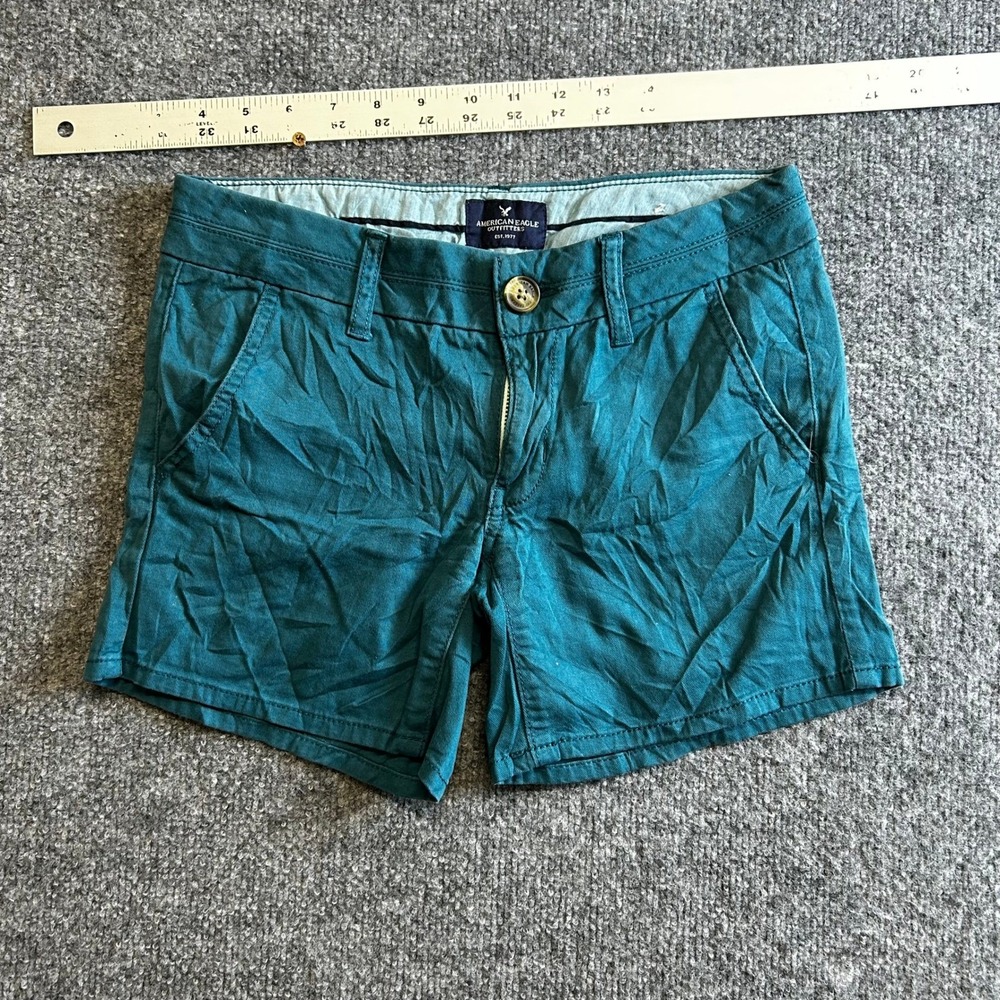 American Eagle Shorts Womens Size 00 Teal MIDI Stretch Chino Casual Flat Front
